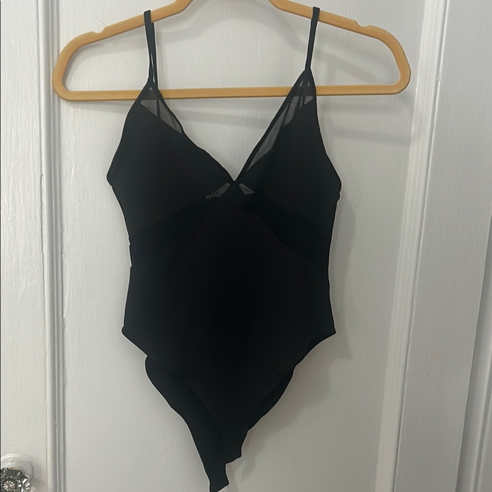 Zara Black Asymmetrical Sleeveless Bodysuit